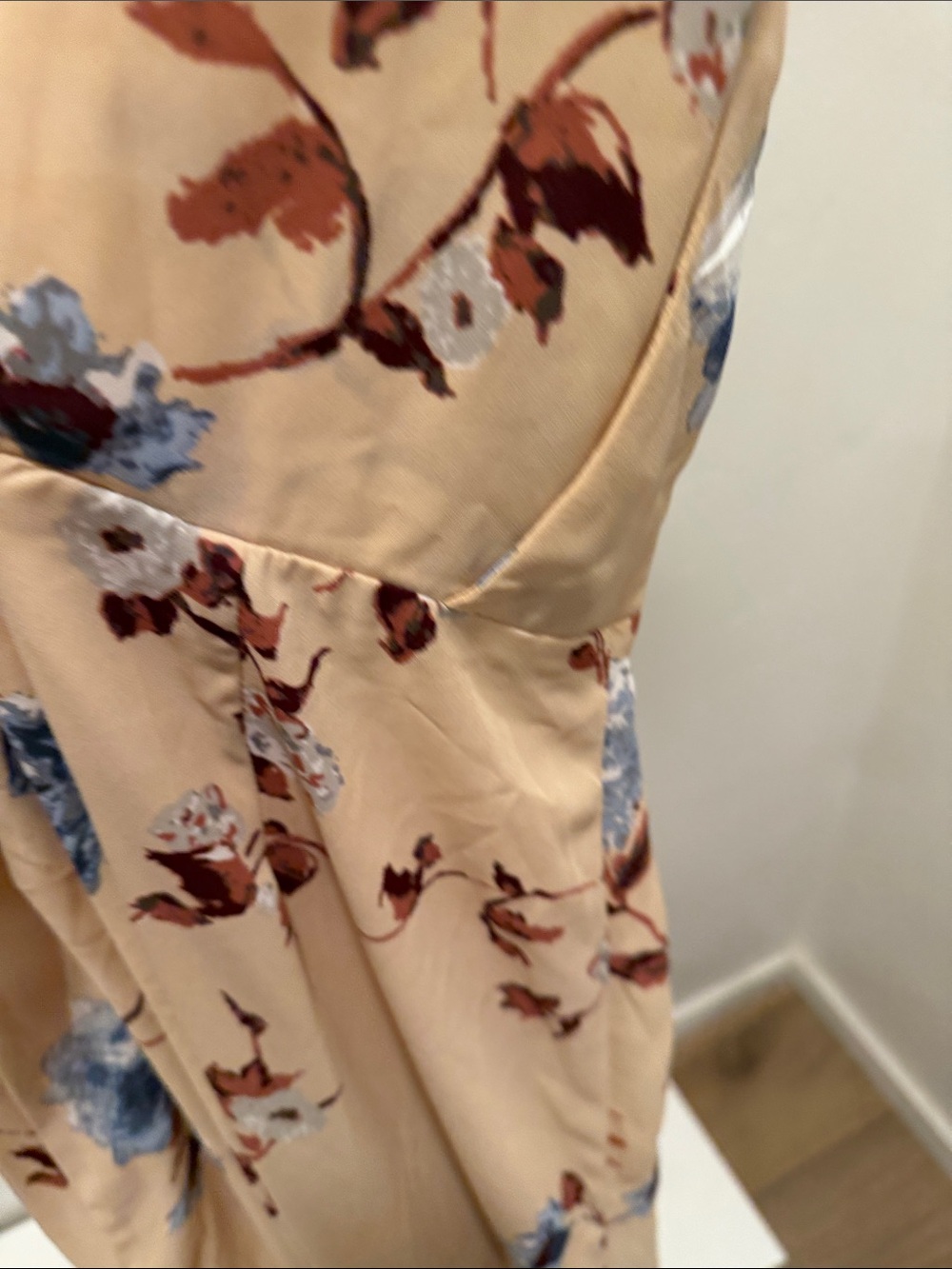 Lush Beige Floral Maxi Dress with Blue Blooms - Picture 5 of 6